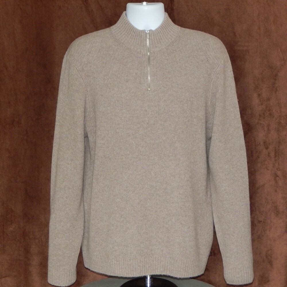 NWT NAADAM One Quarter Zip Mock Neck Ribbed Sweater Cashmere Blend Beige Men XL